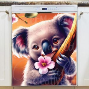 Little Koala with Flowers Magnetic Dishwasher Door Cover