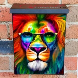 Rainbow Lion with Eyeglasses Colonial Mailbox Cover