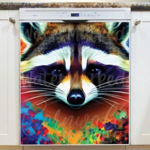 Pretty Rainbow Raccoon Magnetic Dishwasher Door Cover