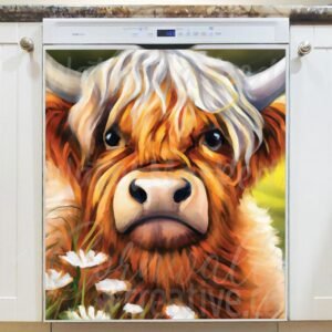 Young Highland Cow Magnetic Dishwasher Door Cover