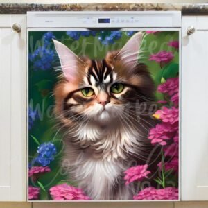 Maine Coon Cat in the Garden Magnetic Dishwasher Door Cover