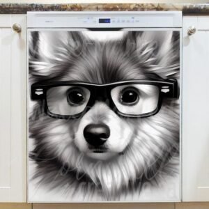Pretty Dog with Eyeglasses Magnetic Dishwasher Door Cover