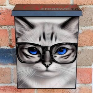 Blue Eyed Cat with Eyeglasses Colonial Mailbox Cover
