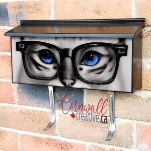 Blue Eyed Cat with Eyeglasses Wall-mounted Townhouse Mailbox Cover