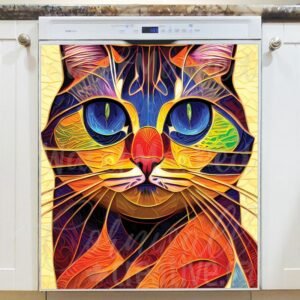 Colorful Mosaic Cat #4 Magnetic Dishwasher Door Cover