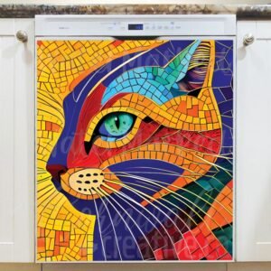 Colorful Mosaic Cat #5 Magnetic Dishwasher Door Cover