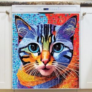 Colorful Mosaic Cat #6 Magnetic Dishwasher Door Cover