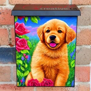 Goldie Puppy in the Garden Colonial Mailbox Cover