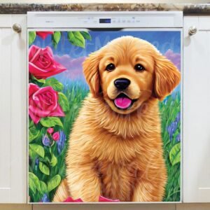 Goldie Puppy in the Garden Magnetic Dishwasher Door Cover