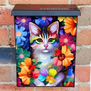 Pretty Cat in the Garden Colonial Mailbox Cover