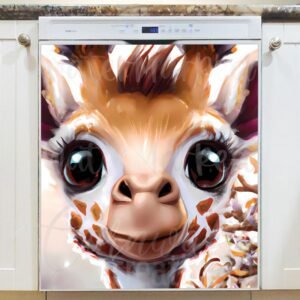 Cute Baby Giraffe Face Magnetic Dishwasher Door Cover