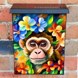 Cute Monkey with Flowers Colonial Mailbox Cover