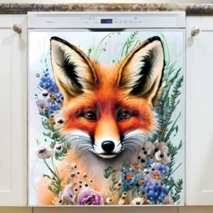 Springtime Fox with Flowers Magnetic Dishwasher Door Cover