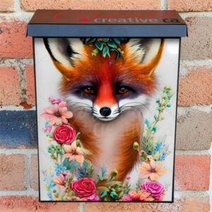 Springtime Fox with Flowers #2 Colonial Mailbox Cover