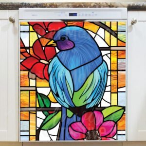 Stained Glass Blue Bird Pattern Magnetic Dishwasher Door Cover