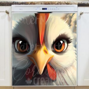 White Rooster Face Magnetic Dishwasher Door Cover