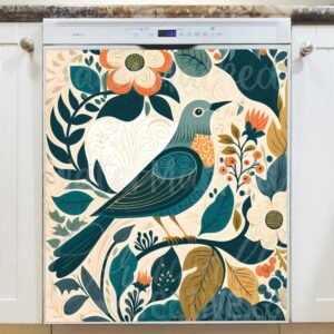 Vintage Folk Bird and Flowers #1 Magnetic Dishwasher Door Cover
