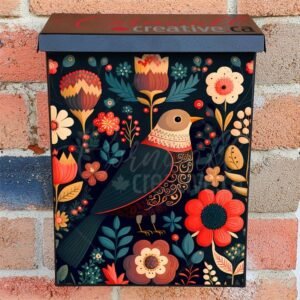 Vintage Folk Bird and Flowers #2 Colonial Mailbox Cover