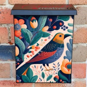 Vintage Folk Bird and Flowers #3 Colonial Mailbox Cover