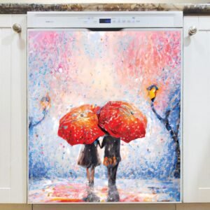 Colorful Umbrellas in the Rain Magnetic Dishwasher Door Cover