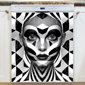 Black and White Art Deco Girl Magnetic Dishwasher Door Cover