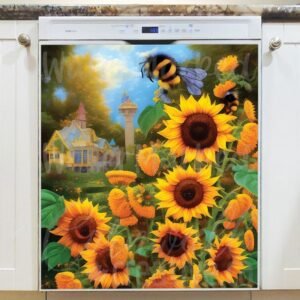 Bumblebees and Sunflowers #1 Magnetic Dishwasher Door Cover