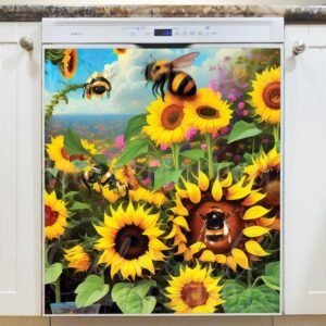 Bumblebees and Sunflowers #3 Magnetic Dishwasher Door Cover
