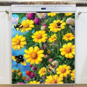 Bumblebees and Sunflowers #4 Magnetic Dishwasher Door Cover