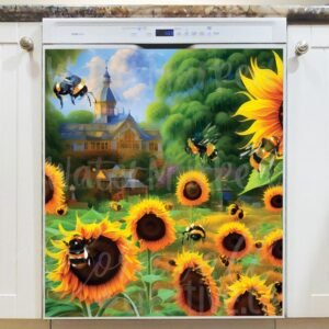 Bumblebees and Sunflowers #5 Magnetic Dishwasher Door Cover