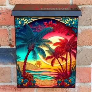 Beautiful Tropical Beach Sunset #3 Colonial Mailbox Cover