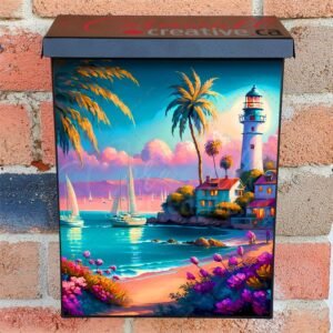 Summer Lighthouse at the Beach Colonial Mailbox Cover