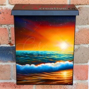 Orange Sunset over the Beach Colonial Mailbox Cover
