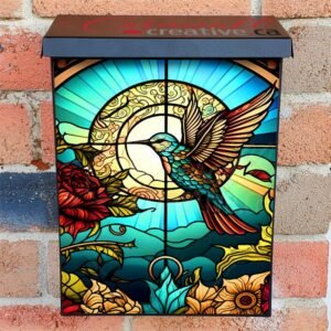 Stained Glass Hummingbird Design Colonial Mailbox Cover