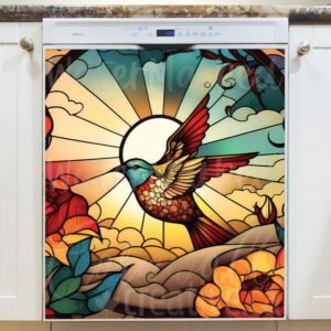 Stained Glass Spring Bird Design Magnetic Dishwasher Door Cover