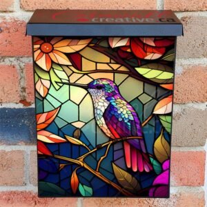 Stained Glass Hummingbird Design #2 Colonial Mailbox Cover