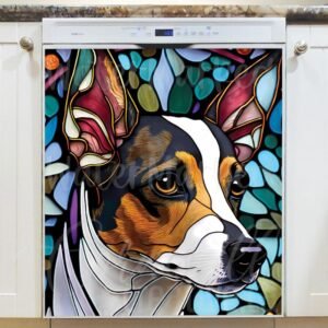 Stained Glass Terrier Design Magnetic Dishwasher Door Cover
