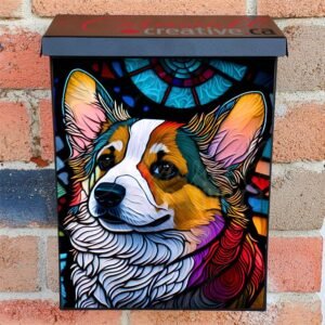 Stained Glass Corgi Design Colonial Mailbox Cover