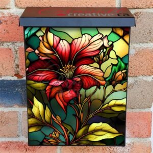 Stained Glass Lilly Design Colonial Mailbox Cover