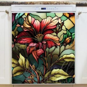 Stained Glass Lilly Design Magnetic Dishwasher Door Cover