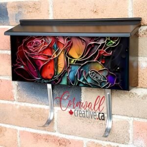 Stained Glass Roses Design Wall-mounted Townhouse Mailbox Cover