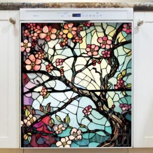 Stained Glass Spring Tree Design Magnetic Dishwasher Door Cover