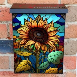 Stained Glass Sunflower Design Colonial Mailbox Cover