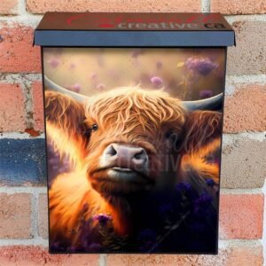 Highland Cow and Flowers #2 Colonial Mailbox Cover