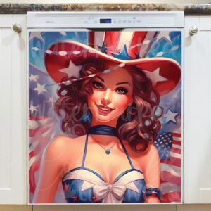 Pretty American Patriot Pinup Girl Magnetic Dishwasher Door Cover