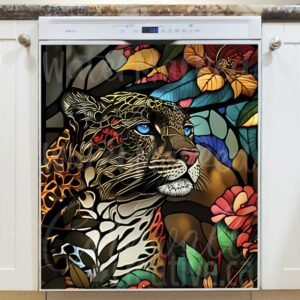 Stained Glass Leopard Design Magnetic Dishwasher Door Cover