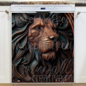 Tooled Leather Lion Design Magnetic Dishwasher Door Cover