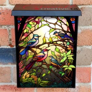 Stained Glass Spring Birds Design Colonial Mailbox Cover