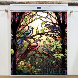 Stained Glass Spring Birds Design Magnetic Dishwasher Door Cover