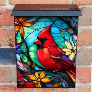 Stained Glass Male Cardinal Design Colonial Mailbox Cover