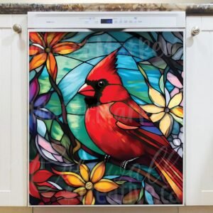 Stained Glass Male Cardinal Design Magnetic Dishwasher Door Cover